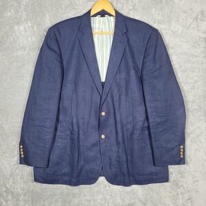Haspel Blazer Mens 46R Blue Pegasus SC Linen Sport Coat 2-Button Navy Southern